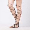 New 2019 Shoes Women Sandals Lace Up Sexy Knee High Boots Gladiator Tie String Casual Flat Designer Top Quality Size 4-10