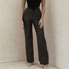 InstaHot Women Faux Leather Pant Pockets Straight Pant Trousers Autumn Elegant High Waist Office Lady Slim Vintage Leisure Pants