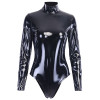Cryptographic Sexy PU Leather Black Bodysuit Long Sleeve Romper Womens Jumpsuit Fall Winter 2019 Turtleneck Tops Party Club Body