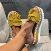 2020 Shoes Woman Sandals For Women Beach Shoes Bow Slip On Gladiator Sandals Summer Footwear Flat Weave Slippers Female PlusSize