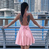 Summer dress Satin Sexy Backless Sleeveless Party Night Club Wrap Mini Dresses Spaghetti Straps Elegant Dress Solid Vestidos