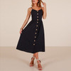 Midi Button Backless Beach Casual Sundress