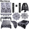 OurWarm Halloween Decor Props Black Lace Spiderweb Curtain Tablecloth Fireplace Bats Mantle Scarf Trick Or Treat Banner Cosplay