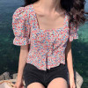 Q Summer Gentle Floral Blouse Female Short Paragraph Retro French Floral Doll Shirt Short Sleeve Shirt Female
