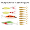 Ice Fishing Rod and Reel Combo, 5BB Ice Fishing Spinning Reel, 2.1ft Ice Fishing Rod with Ice Jigs, Spinners, Spoons, Soft Lures, Lines and Floats