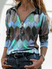 V-neck blouse printed zipper T-shirt