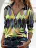 V-neck blouse printed zipper T-shirt