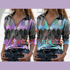 V-neck blouse printed zipper T-shirt