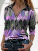 V-neck blouse printed zipper T-shirt