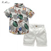 Tem Doger  Boys Clothes Short Sleeve Tie Floral Shirt+Shorts 2PCS Outfits