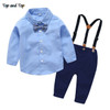 Baby Boys Formal Clothing Set Bow Tie Long Sleeve Shirt +Suspenders Pants