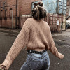 Khaki Turtleneck Women Sweater Autumn Winter Long Sleeve  Loose  Femme