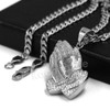 316L Stainless Steel Praying Hands Ice Out Pendant w/ 4mm Miami Cuban Chain