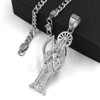 316L Stainless Steel Gold Hip Hop Santa Muerte Pendant w/ 4mm Miami Cuban Chain