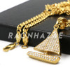 Stainless Steel Gold Sailing "Lil" Yacht Pendant w/Cuban Chain Stainless Steel Gold Sailing "Lil" Yacht Pendant w/Cuban Chain