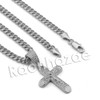 Lab diamond Micro Pave Rounded Jesus Cross Pendant w/ Miami Cuban Chain BR113
