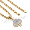 Lab diamond Micro Pave Fortune Spade Pendant w/ Miami Cuban Chain BR077