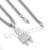 Lab diamond Micro Pave Slim Electric Plug Pendant w/ Miami Cuban Chain BR070