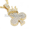 CED OUT KING CROWN CLOVER PENDANT DIAMOND CUT 30" CUBAN ROPE CHAIN NECKLACE G41