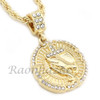 MEN PRAYING HANDS ROUND PENDANT DIAMOND CUT 30" CUBAN ROPE CHAIN NECKLACE G44