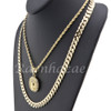 MEN PRAYING HANDS ROUND PENDANT DIAMOND CUT 30" CUBAN ROPE CHAIN NECKLACE G44