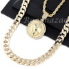 MEN PRAYING HANDS ROUND PENDANT DIAMOND CUT 30" CUBAN ROPE CHAIN NECKLACE G44
