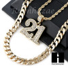 21 SAVAGE NUMBER PENDANT DIAMOND CUT 30" CUBAN CHAIN NECKLACE SET G25
