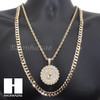 MEDALLION PRAYING HANDS DIAMOND CUT 30" CUBAN CHAIN NECKLACE SET G11