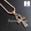 New 14k Gold PT ANKH Cross Pendant 15mm Miami Cuban 30" Necklace S195