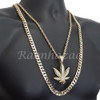 MARIJUANA CHARM ROPE CHAIN DIAMOND CUT 30" CUBAN CHAIN NECKLACE SET G18