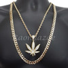 MARIJUANA CHARM ROPE CHAIN DIAMOND CUT 30" CUBAN CHAIN NECKLACE SET G18