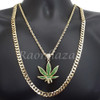 MENS MARIJUANA CHARM ROPE CHAIN DIAMOND CUT 30" CUBAN CHAIN NECKLACE SET G42