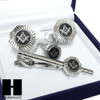 MENS 14K WHITE GOLD FREEMASON MASONIC SIGN G CUFFLINKS TIE PIN TIE CLIP GIFT BOX