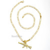 MEN'S GOLD AK-47 RIFLE GUN PENDANT W 5mm 24" BRASS FIGARO CHAIN NECKLACE K434G
