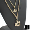MENS MUSLIM ALLAH MUHAMMAD PENDANT W/ 22" 26" ROPE CHAIN NECKLACE SET26