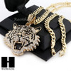 MENS HIP HOP TIGER PENDANT & DIAMOND CUT CUBAN LINK CHAIN NECKLACE NN57