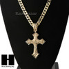 HIP HOP JESUS CROSS PENDANT & DIAMOND CUT CUBAN LINK CHAIN NECKLACE N41