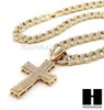 Hip Hop 14k Gold Plated 2Pac Cross PAVE Pendant 30" Cuban Link Chain N2