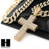 Hip Hop 14k Gold Plated 2Pac Cross PAVE Pendant 30" Cuban Link Chain N2