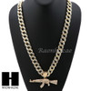 Hip Hop 14k Gold Plated AK47 GUN Pave Pendant 30" Cuban Link Chain N09