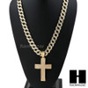 Hip Hop 14k Gold Plated 2Pac Cross PAVE Pendant 30" Cuban Link Chain N1