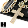 Hip Hop 14k Gold Plated 2Pac Cross PAVE Pendant 30" Cuban Link Chain N1