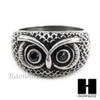 MEN STAINLESS STEEL HIP HOP ANTIQUE SILVER TONE OWL w/ ONYX RING 8-12 SR027CL