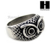 MEN STAINLESS STEEL HIP HOP ANTIQUE SILVER TONE OWL w/ ONYX RING 8-12 SR027CL