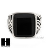 MEN STAINLESS STEEL HIP HOP ANTIQUE SILVER BLACK ONYX RING 8-12 SR028CL