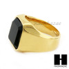 MEN STAINLESS STEEL HIP HOP 14K GOLD PLTED BLACK ONYX RING 8-12 SR030CL