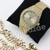 HIP HOP RAONHAZAE GOLD FINISHED LAB DIAMOND WATCH CUBAN CHAIN SET13