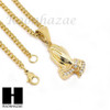 MENS STAINLESS STEEL PRAYING HANDS PENDANT 24" CUBAN NECKLACE SET NP001