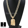 Hip Hop 14k Gold Plated Jesus Face PAVE Pendant 30" Cuban Link Chain N4