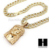 Hip Hop 14k Gold Plated Jesus Face PAVE Pendant 30" Cuban Link Chain N4
